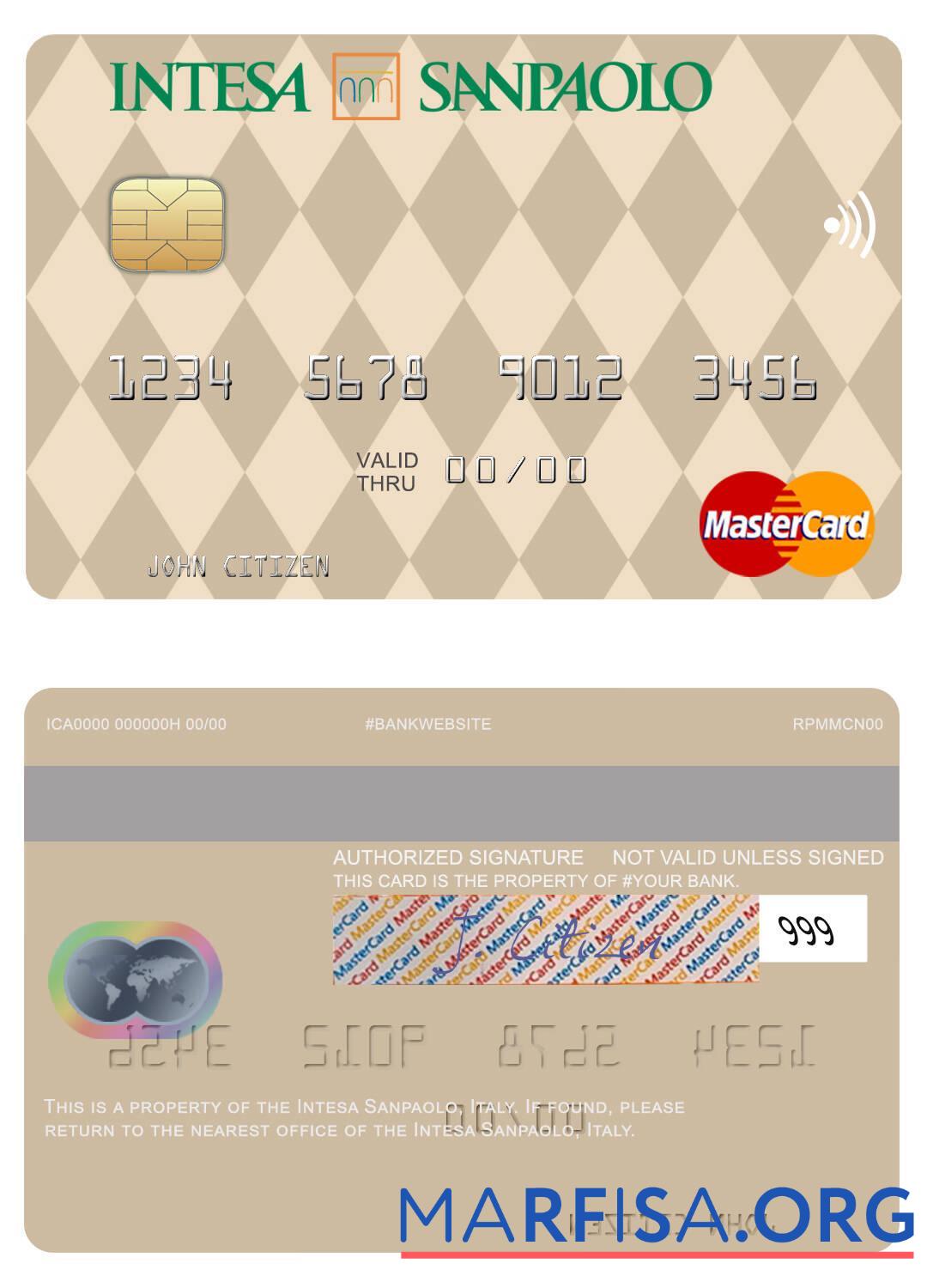 Printable Italy Intesa Sanpaolo mastercard template